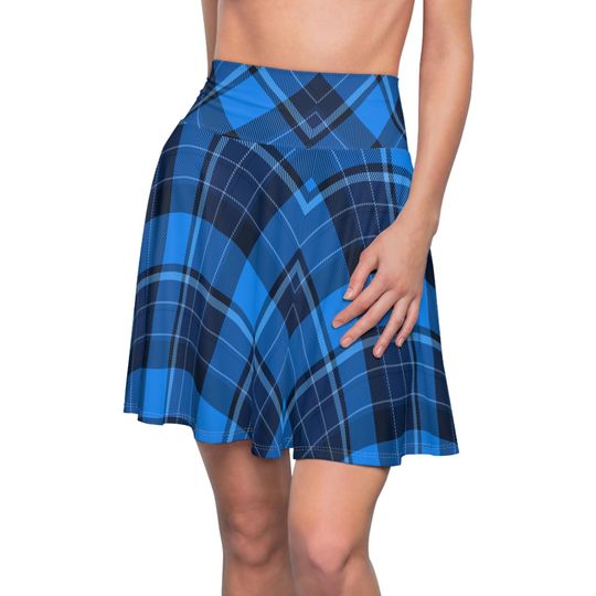 Blue Plaid Tartan Skirt Outfit Fall Flannel Cross Stitch Pattern Autumn Aesthetic Women's Cute Christmas Casual Skater Skirt XS-2XL