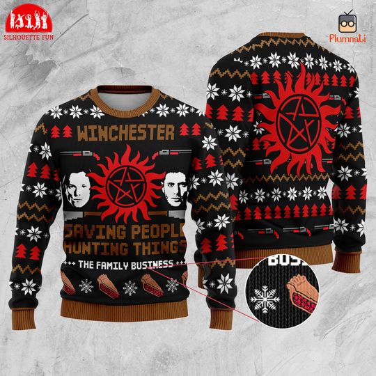 Supernatural Ugly Christmas Sweater, Saving People Hunting Things Sweater, Winchester Brother Christmas Sweater, Family Christmas Shirt