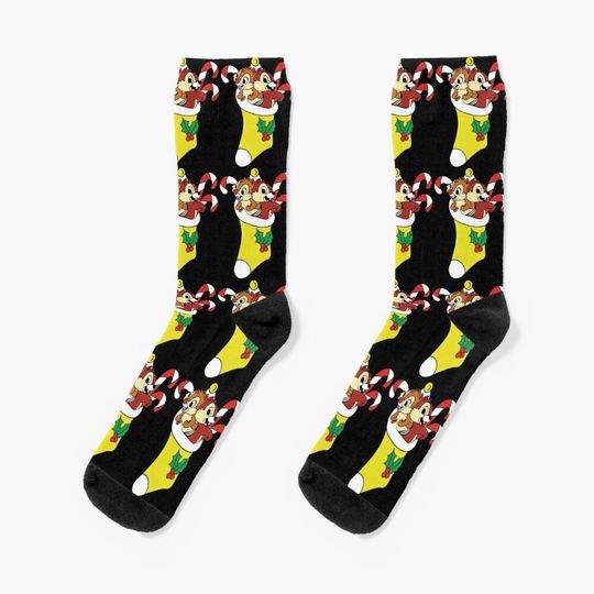 Chip and Dale in Christmas mood Gift For Men and Women, Thanksgiving, Christmas Day Socks
