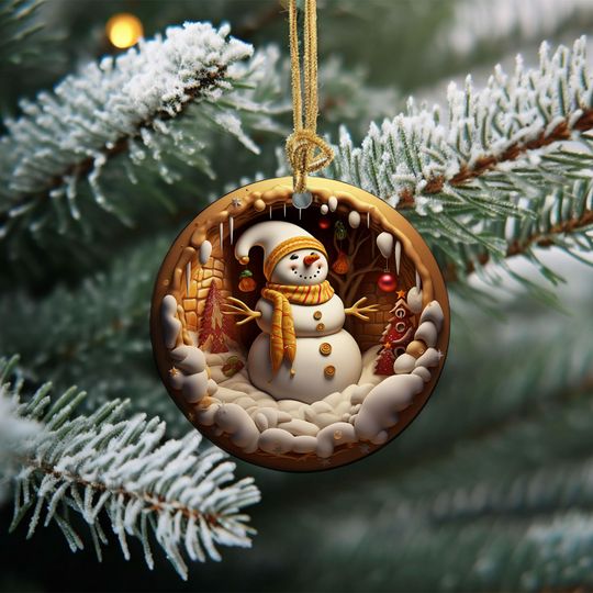 3D Effect Snowman Ornament, Christmas Decoration, Snowman Christmas Ornaments, Christmas Keepsake Ornament, Cute Ornament, Holiday Gift Idea