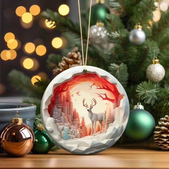 3D Effect Christmas Reindeer Ornament, Reindeer Christmas 2024 Ornament, Christmas 2024 Ornaments, Christmas Reindeer Decoration