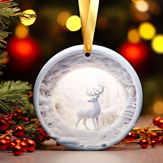 3D Effect Christmas White Reindeer Ornament, White Reindeer Christmas Ornament, Christmas 2024 Ornaments, Christmas Reindeer Decoration