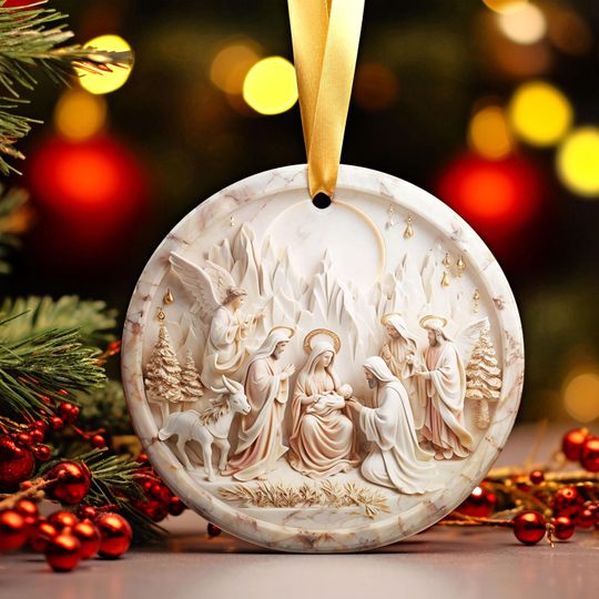3D Effect Family Christian Jesus Ornaments, Christian Ornament, Religious Ornament, Home Decor, Jesus Christian Art Ornament, Virgin Mary