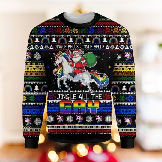 Gay Santa Claus Ugly Christmas Sweater, Jingle Bells Jingle Bells Jingle Christmas Sweater, Women Christmas Sweater, Rainbow Shirt