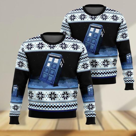 Doctor Who Tardis Ugly Christmas Sweater, Tenth Doctor Shirt, Family Christmas Group Shirt, Xmas Party Sweater, Christmas Movie Shirt