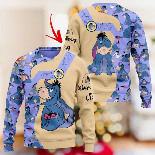 Winnie The Pooh Eeyore Christmas Sweater, Cute Eeyore Xmas Sweater, Personalized Sweater, Merry Christmas Party Sweater, Pooh Shirt