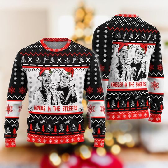 Christmas Freddy Krueger Horror Movie Sweater, Halloween Xmas Sweater, Christmas Michael Myers Sweater, Merry Christmas Party Sweater