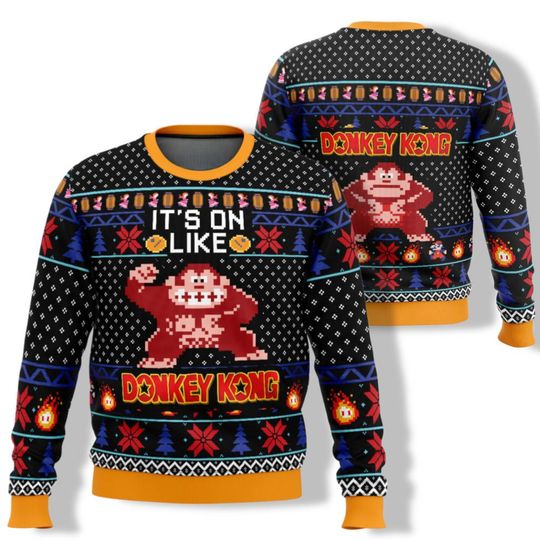 Donkey Kong Ugly Christmas Sweater, Super Mario Donkey Kong Sweater, Super Princess Peach Christmas Shirt, Gamer Christmas Party