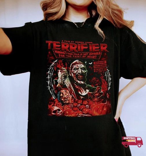 Halloween Terrifier Shirt, Terrifier Cover Clown Scary Horror Movie Shirt, Horror Character Shirt, Halloween Shirt, Spooky Season Tee