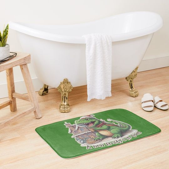 A New Frosty's in Town - Dinosaur with Gingerbread House Bath Mat