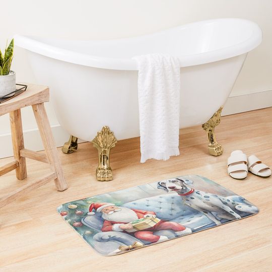 Discover Dalmatian Christmas | Dalmatian Dog with Santa and Christmas Tree Bath Mat