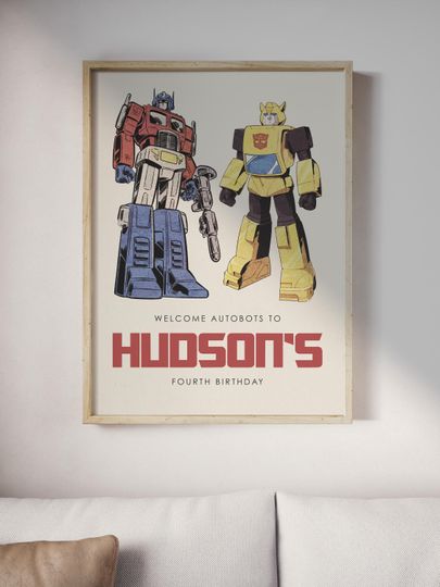 18x24 Modern Transformers Optimus Prime AND Bumblebee Classic Vintage Birthday Party Poster