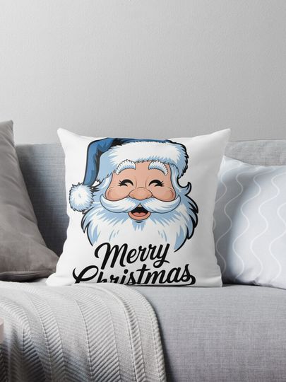 blue and white chrismas santa claus merry chrismas Pillow