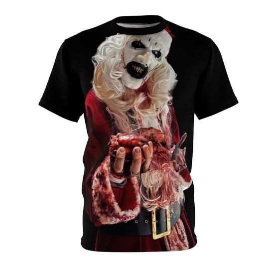 Unisex Cut & Sew Tee, Terrifier Movie Santa Shirt, Horror Film Graphic Tee, Christmas Halloween Movie Fan Gift, Scary Clown Holiday Apparel,