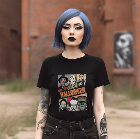 Horror Movie Halloween Retro Unisex Jersey Tee, Chucky Freddy Kruger Michael Myers Tshirt, Scary Movie Shirt, Horror Movie Fan Gift