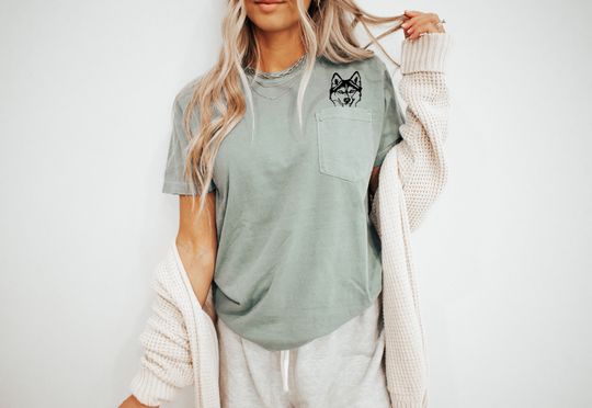 Siberian Husky Dog Paws Pocket T-Shirt, I Love My Dog, Dog Face Shirt, Gifts For Dog Lovers, Cat Gifts For Cat Lovers, Dog Love Shirts,Husky