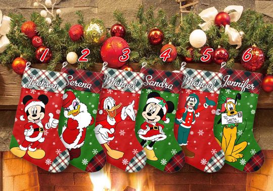 Mouse And Friends Santa Claus Xmas Stocking, Mickey Mouse Christmas Stockings, Mickey And Friends Christmas Socks Home Decoration
