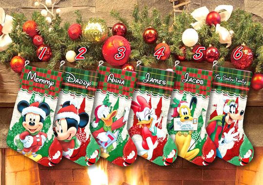 Mickey And Friends Santa Claus Xmas Stocking, Mickey Mouse Christmas Stockings, Mickey Santa Claus Christmas Socks Home Decoration