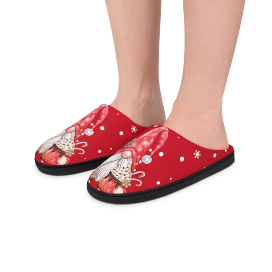 Santa Gnome Slippers, Christmas Red Women's Indoor House Shoes, Holiday Festive Footwear, Cozy Winter Gift, Adorable Cute Xmas Bedroom