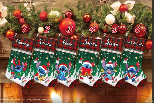 Stitch Blue Dog Xmas Stocking, Lilo & Stitch Christmas Stockings, Stitch Cartoon Christmas Socks Home Decoration, Custom Name Stockings