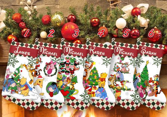 Pooh And Friends Xmas Stocking, Winnie The Pooh Christmas Stockings, Piglet Tigger Eeyore Christmas Socks Home Decoration