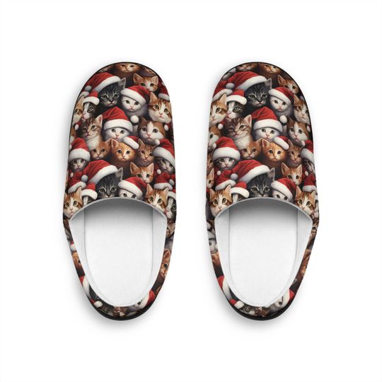 Slippers, Christmas cat, cat slippers, Christmas slippers, cat lovers, holiday gifts, christmas gifts, Multi Cats, Women's Indoor Slippers