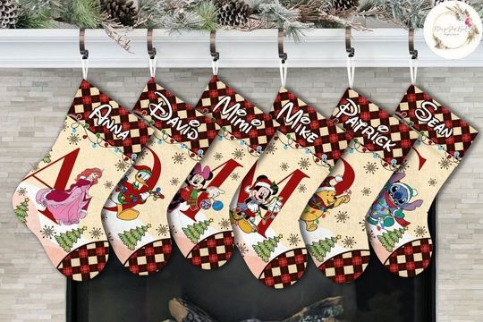 Personalized All Characters Alphabet Disney Christmas Stockings With Name, Mickey and Friends, Disney Family Christmas Gifts, Lilo & Stitch