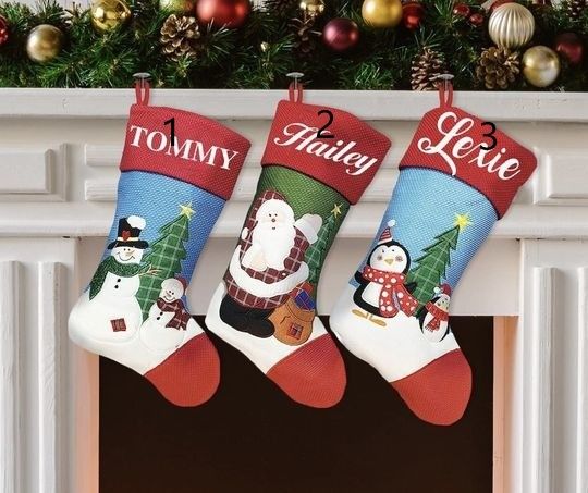 Christmas Stocking | Personalised, felt fabric stocking| Santa, Snowman and Penguin| Customised Xmas Socks