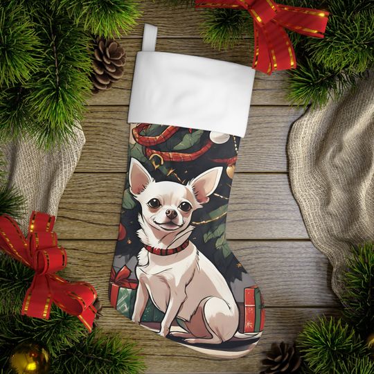 Chihuahua Xmas Stocking, Cute Chihuahua Christmas Holiday Stocking, Chihuahua festive christmas decoration, Cozy dog Christmas home decor