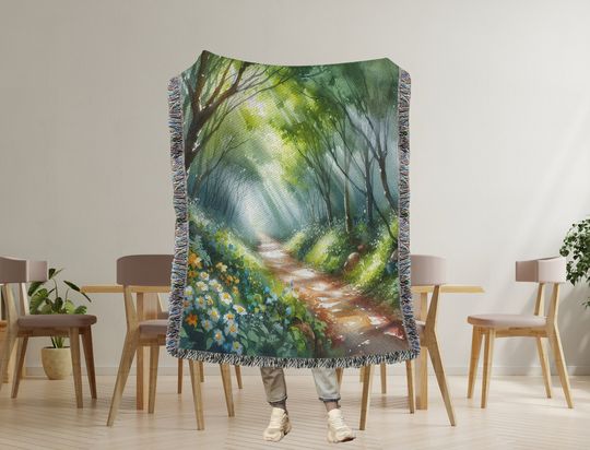 Watercolor Enchanted Forest Woven Blanket