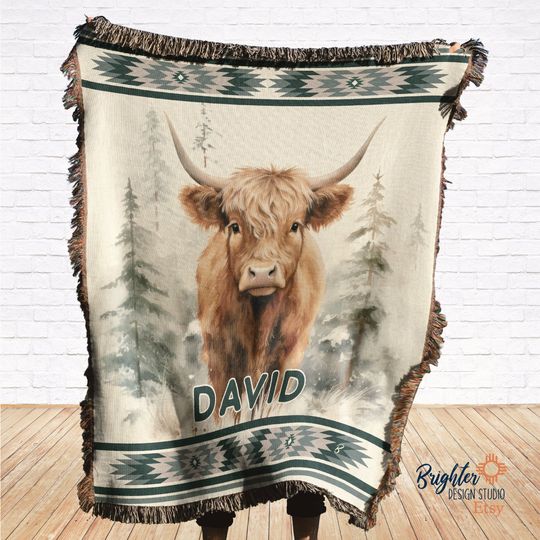 Personalized Highland Cow Woven Blanket