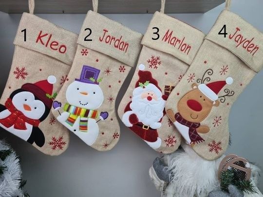 Personalised Christmas stocking embroidered, hessian burlap stocking, first christmas, name stocking, christmas gift