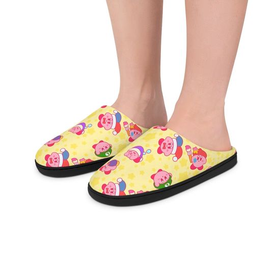 Kirby Slippers | Kirby Indoor Slippers Gift For Her For Him Yellow Pink Character Video Game Cute