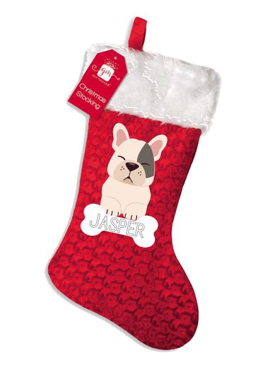 PERSONALISED:  your name Christmas xmas peeking french bulldog frenchie  dog pup puppy print xmas stocking sock santa presents  bone print