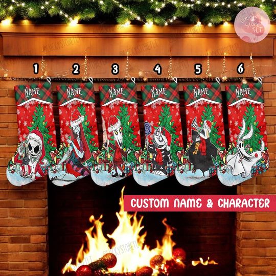 Personalized Disney The Nightmare Before Stockings, Oogie Boogie Sally Jack Christmas Stocking With Name, Disney Family Christmas Gifts 2024
