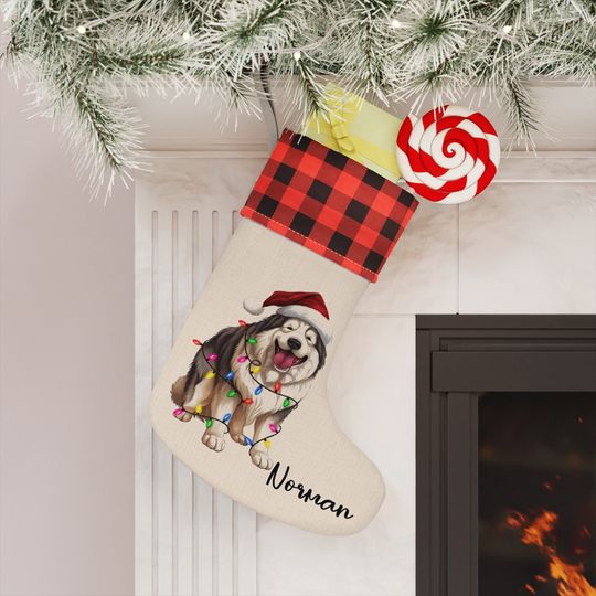 Alaskan Malamute Christmas Stocking, Personalized Dog Christmas Stocking, Alaskan Malamute, Stocking for Dog, Dog Stocking, Puppy Stocking