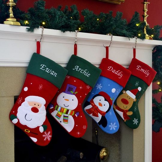 Luxury Personalised Embroidered Christmas Santa / Penguin / Snowman / Reindeer Xmas Stocking