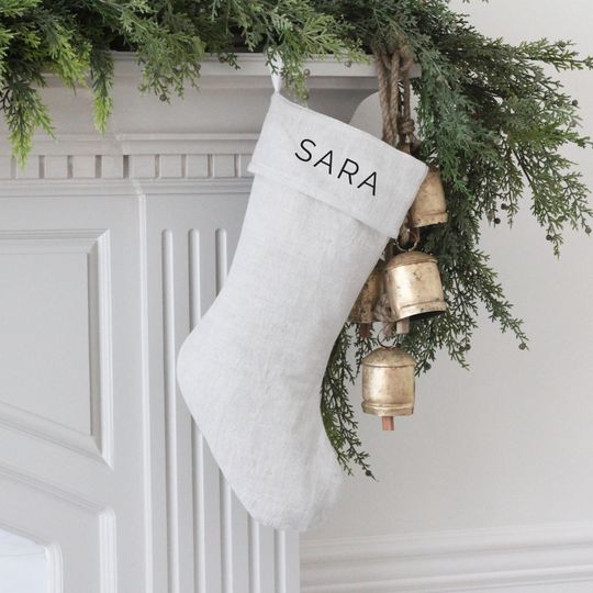 Custom Christmas Stocking | Personalized Name Stocking | Linen Stockings | Xmas Stockings | Family Monogram Stockings | Farmhouse Stockings