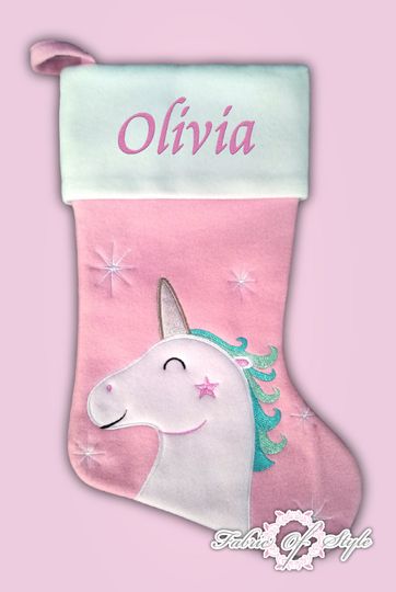 Personalised Christmas Stocking Luxury Embroidered Xmas Stockings Sack Boy Girl Santa  Unicorn