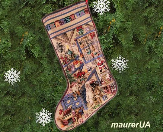 Personalised Christmas stocking Holiday Workshop stocking Kooler design studio Custom cross stitch Xmas decor Made to order