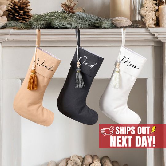 Personalized Christmas Stocking With Tassel | Custom Name Christmas Stocking, Monogram Xmas Stocking, Family Stocking, Farmhouse Stocking