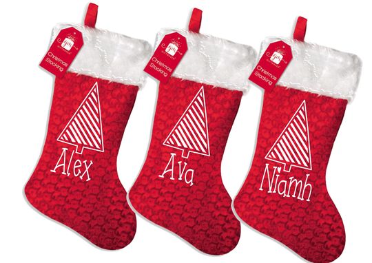 Personalised family Christmas snowflake xmas stocking and santa sack set your name or text kids adults pets cat dog paw print - striped tree