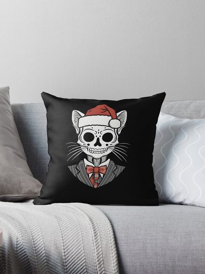  preppy skeleton chrismas  cats  Pillow