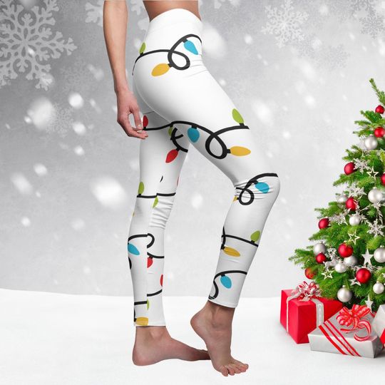 Christmas Lights Christmas Leggings Elf Leggings For Women White Winter Pants Christmas Decor String Lights Stockings Retro Christmas Tights
