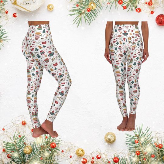 Christmas Leggings High Waisted Yoga Festive Leggings Christmas Pattern Leggings Skinny Fit Holiday Leggings