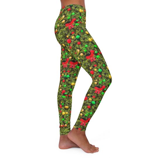 Women's Christmas Tree Print Leggings to draw attention at holiday gatherings and festivities.