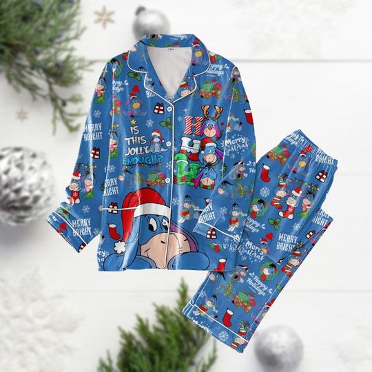 Eeyore Christmas Pajamas Set, Winnie The Pooh Xmas Thick Pajamas, Disney Cartoon Pj Set Pants, Eeyore Magic Kingdom Gift For Man Women