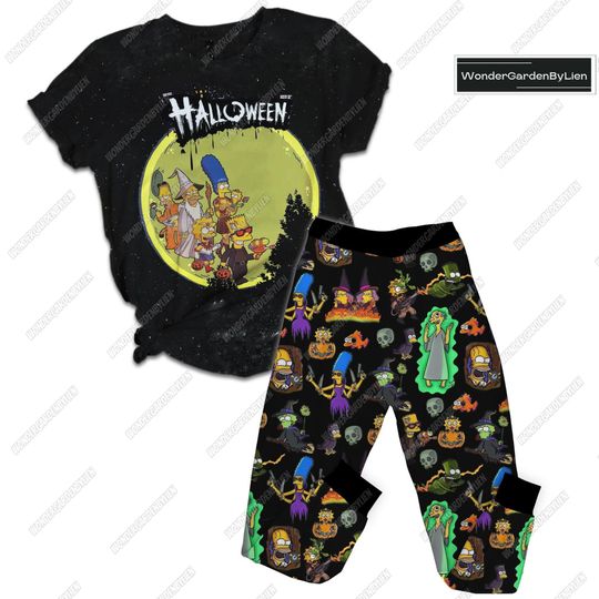 Bart Simpson Halloween T-Shirt Pant, Simpson Family Pajamas Set, Cartoon Womens Pjs, Family Simpsons Pj Set, Custom Simpsons Gift