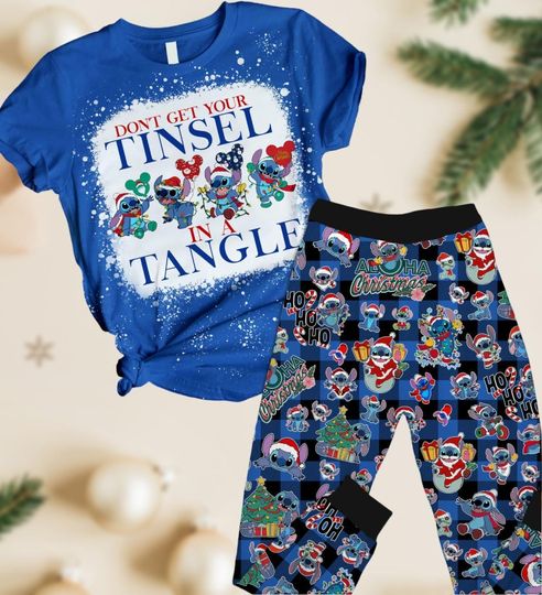 Stitch Christmas Pajamas, Merry Stitchmas Long Pajamas, Disney Cartoon T-Shirt Pants Set, Magic Kingdom Xmas Gift For Women Men