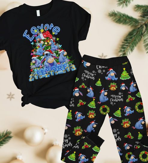 Eeyore Winnie Pooh Christmas Pajamas, Eeyore Donkey Xmas Long Pajamas, Disney Cartoon T-Shirt Pants Set, Magic Kingdom Gift For Women M